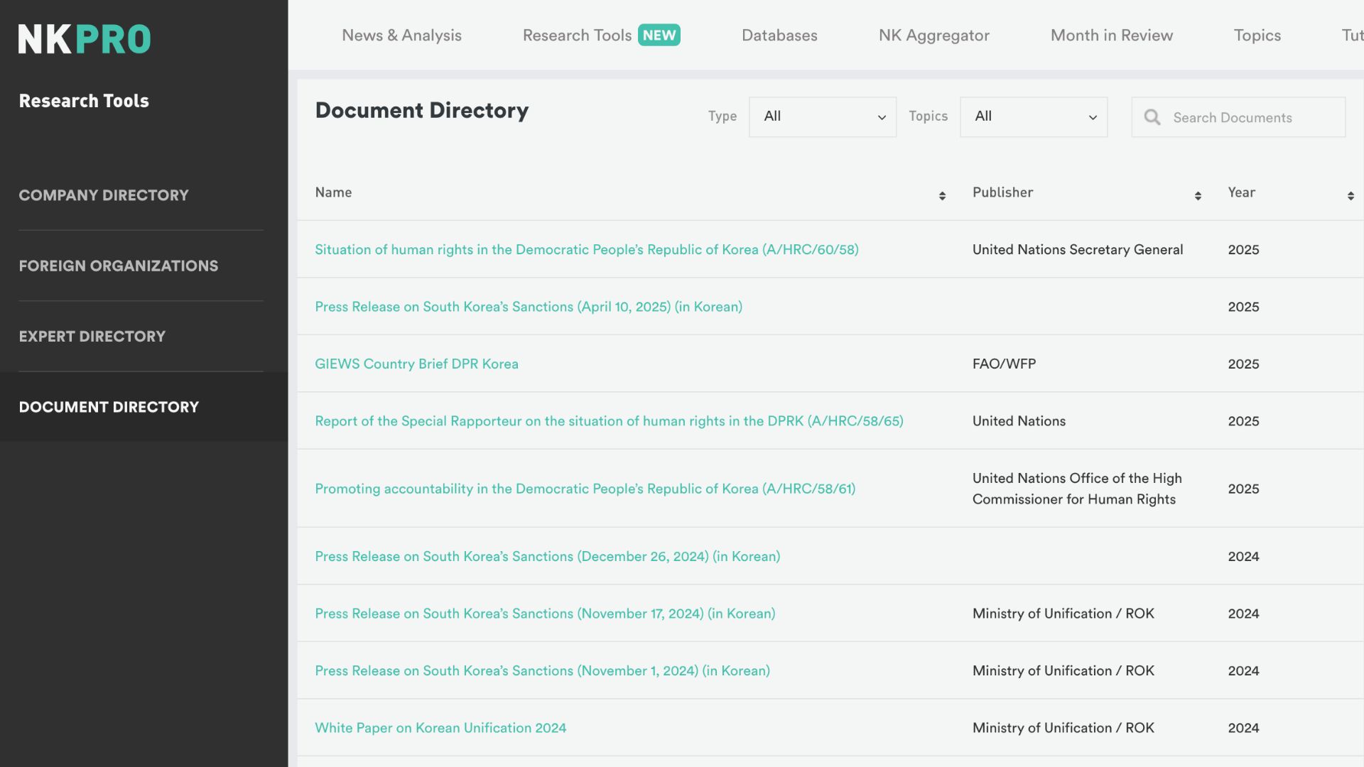 NK PRO Document Directory listing view