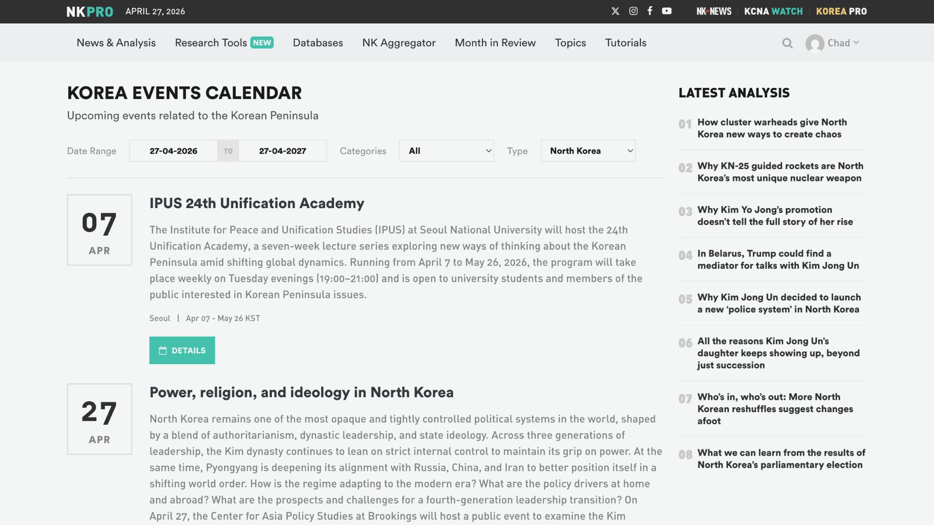 NK PRO Events Calendar listing view