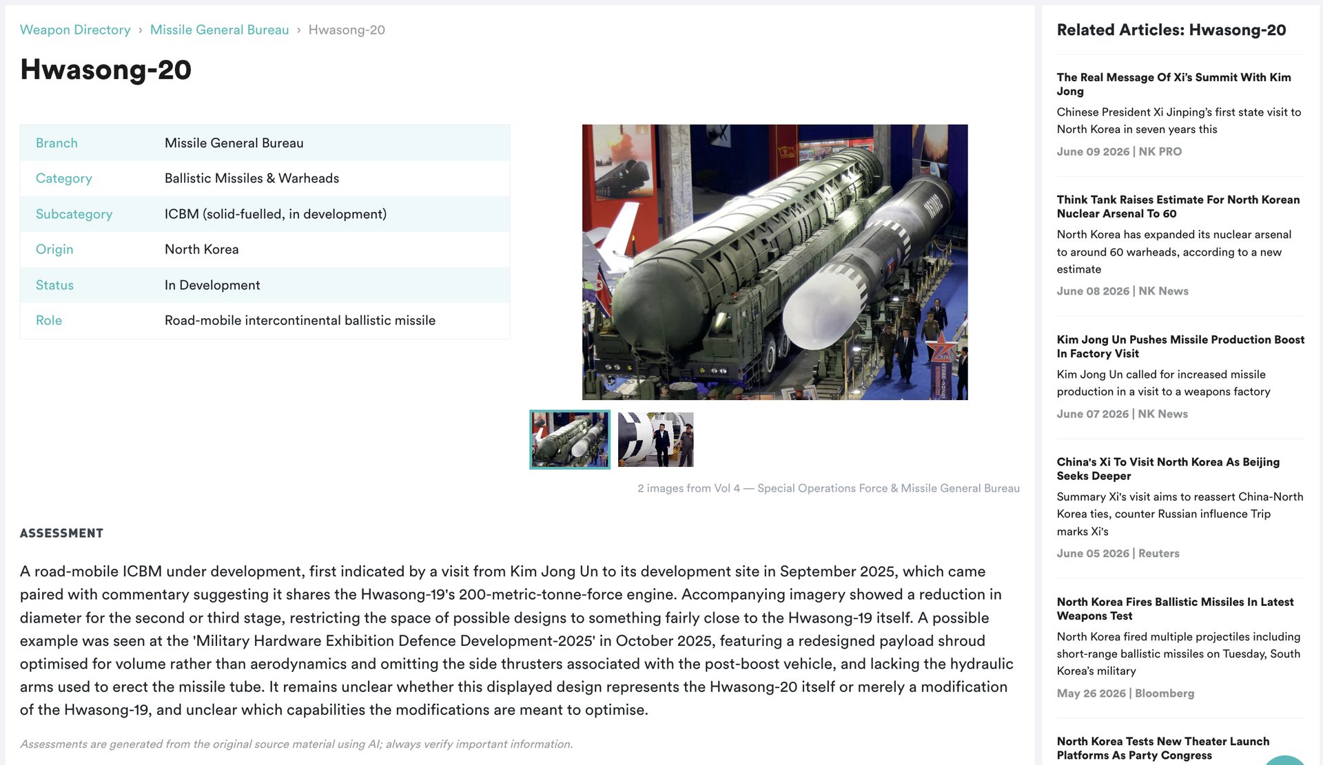 NK PRO Weapon Directory system record — Hwasong-20